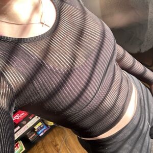 See through Black Ribbed Tank Top with Scoop Neck